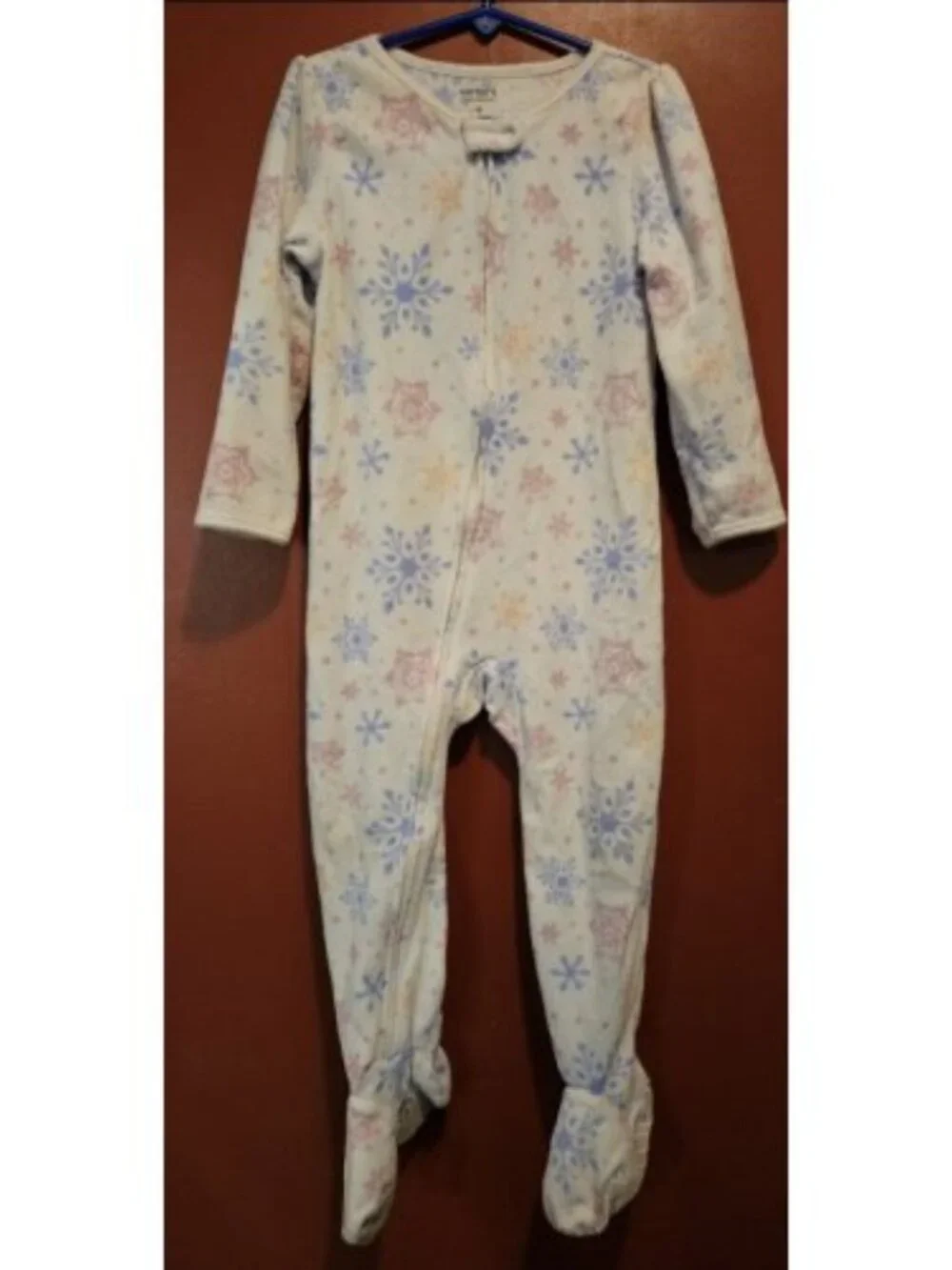 CARTER'S White Snowflake Print One Piece Blanket Sleeper Pajamas Girls 4T